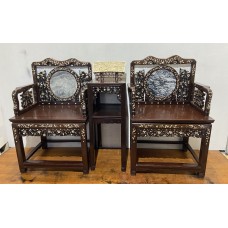 07006 . Set of antique rosewood shell inlay arm chairs  with table.