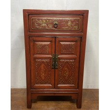 04027. Antique red small carving cabinet 