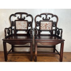 07016 pair of  antique rosewood arm chairs 