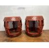 07019 pairs of antique red lacquer drum stools 