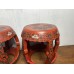 07019 pairs of antique red lacquer drum stools 