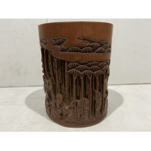 17023   Antique bamboo carved brush pot