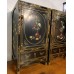 04014 Pair of antique chinese black lacquer with marble inlay small cabinet  ****SOLD***