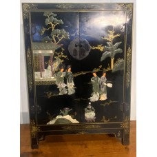 04028   Chinese black & gold lacquer with marble inlay cabinet   ### SOLD ###