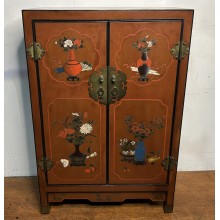04004 . Antique chinese orange lacquer with hand painted 