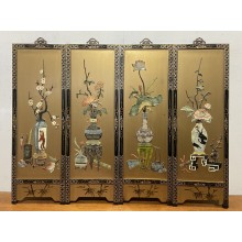 10017 . Old chinese 4 panel marble inlay wall hanging.