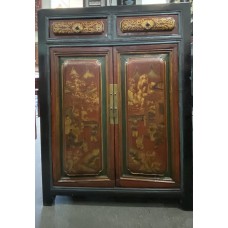 01027 Antique Red and Gold painting sideboard    ***SOLD***