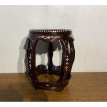 07028   Antique rosewood with shell inlay drum stool