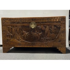 06008   Antique carved camphor wood trunk