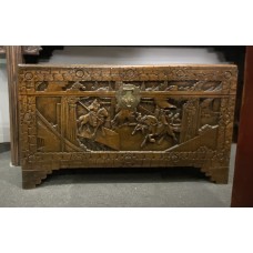 06010    Antique carved camphor wood trunk 