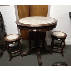 13003 chinese antique rosewood round dinning table with marble top   ###SOLD###