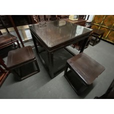 13004  chinese rosewood square tea table with 4 chairs   